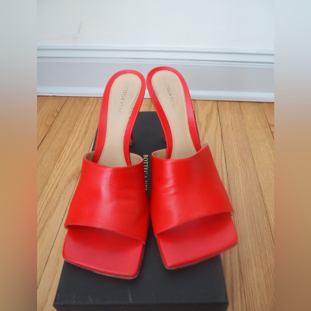 Bottega Veneta Stretch Mule Heels in Lipstick Red, Sz. 40 1/2